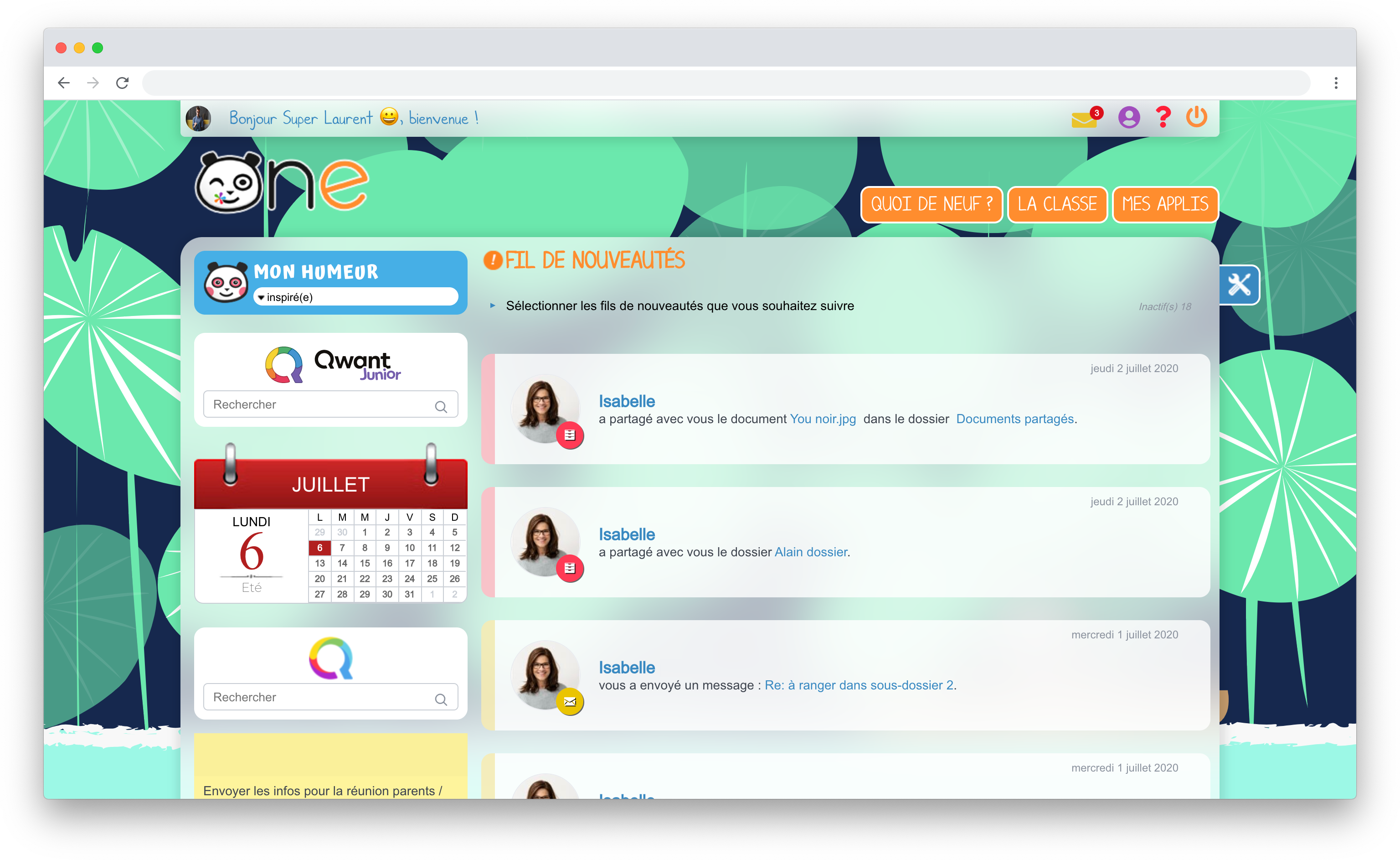 Illustration of the Timeline webpage with the water lily theme.